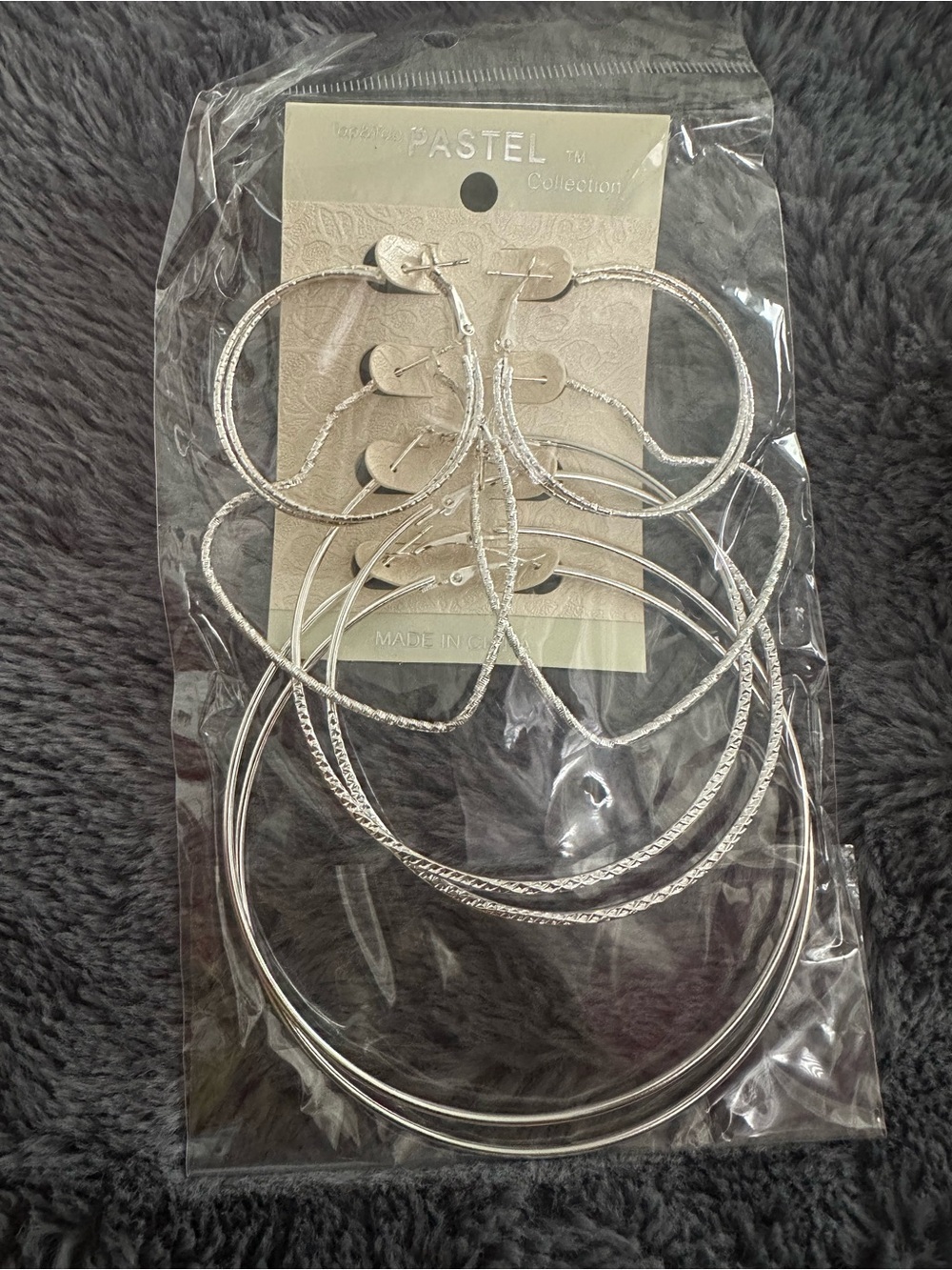 Pastels Silver Hoop 4 Pack Earrings Set - Shiny Textured Finish